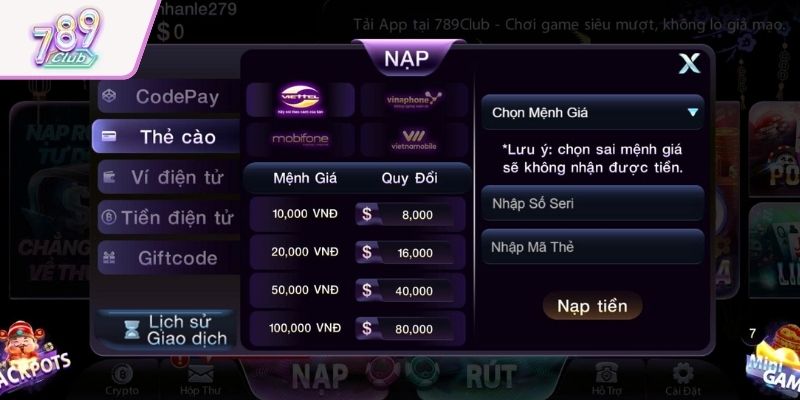 Nạp tiền 789club được cổng game nâng cấp tối ưu
